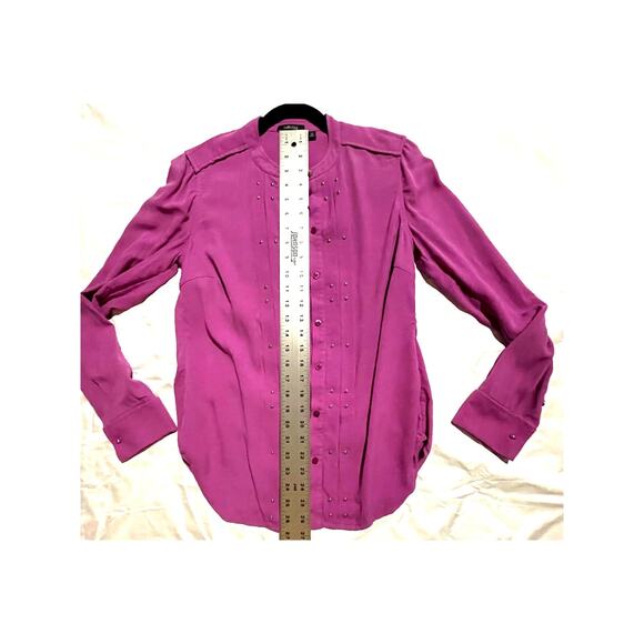 Carlisle Women's 6 Silk Blouse Magenta Silver Stud Button Front Career Top EUC - Picture 6 of 8